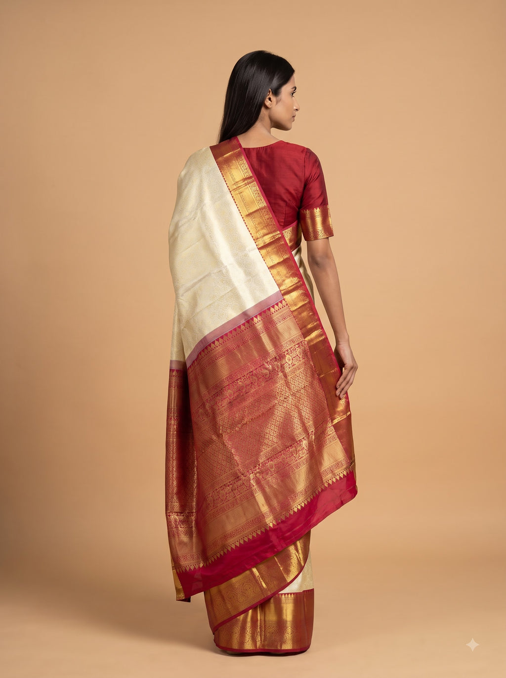 Bright Red Kanjeevaram Silk with Antique Gold Border