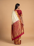 Bright Red Kanjeevaram Silk with Antique Gold Border