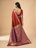 Rust Orange Kanjeevaram Silk Saree with Magenta Zari Border