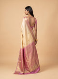 Beige Purple Peacock Silk Saree
