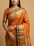 Rusty Copper Kanjeevaram Silk Saree with Gold Zari