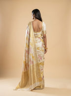 Cream Pure Kanjeevaram Tissue Silk Saree with Zari Jaal Pallu
