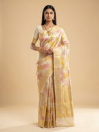 Cream Pure Kanjeevaram Tissue Silk Saree with Zari Jaal Pallu