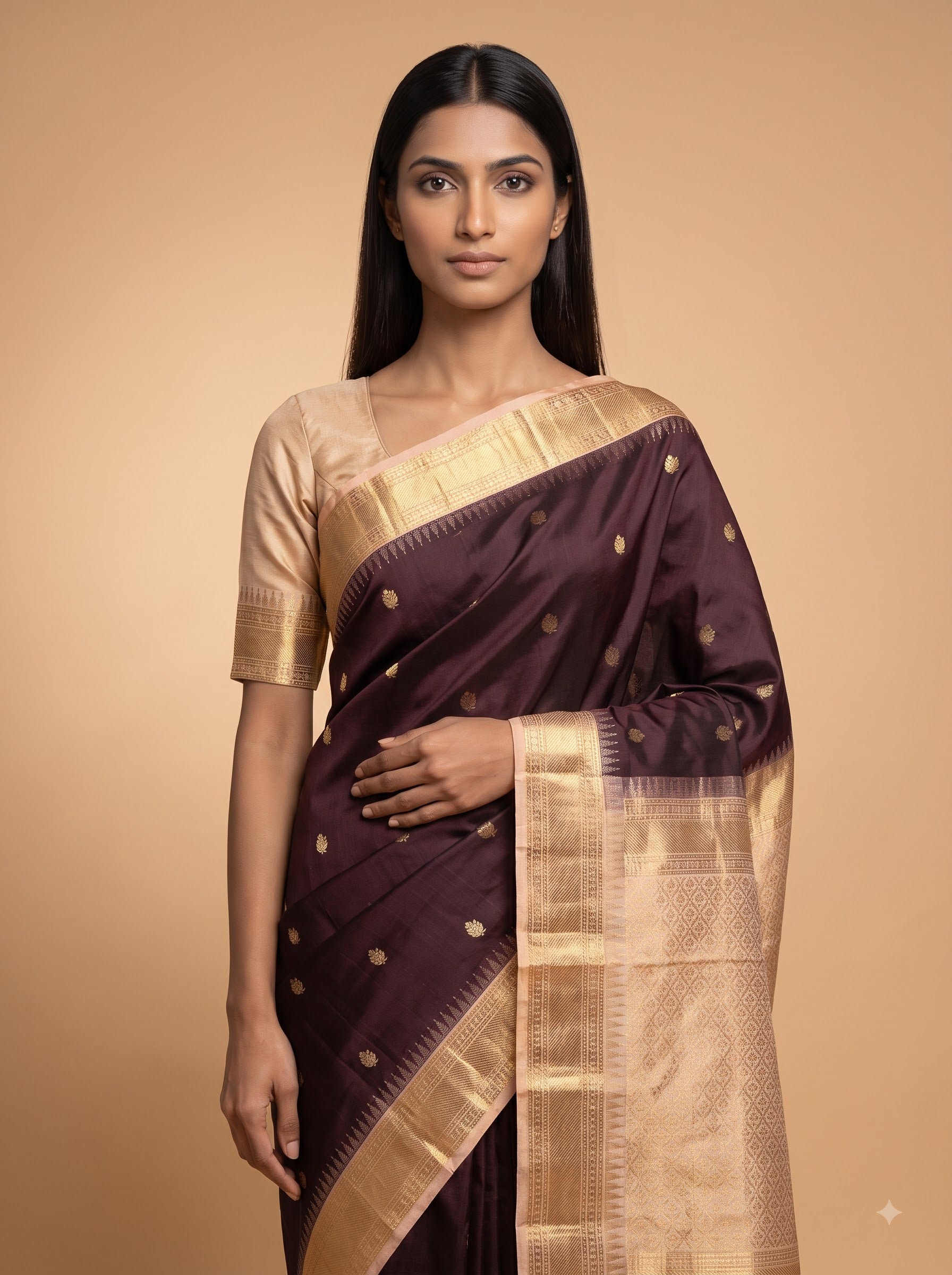 Maroon Kanjeevaram Silk Saree with Heavy Zari Pallu