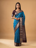 Bright Peacock Blue Kanjeevaram silk with animal motif