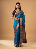 Bright Peacock Blue Kanjeevaram silk with animal motif