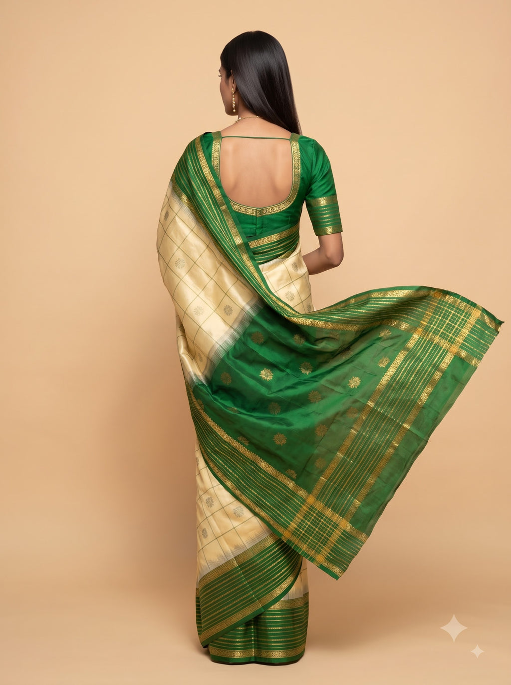 Emerald Green And Antique Gold Zari Woven Silk Saree