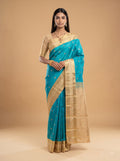 Blue Kanjeevaram Silk Saree with Antique Gold Border