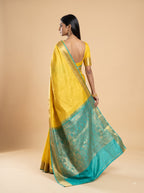 Mustard Yellow Checked Silk Saree