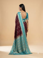 Maroon Teal Peacock  Kanjeevaram Silk Saree