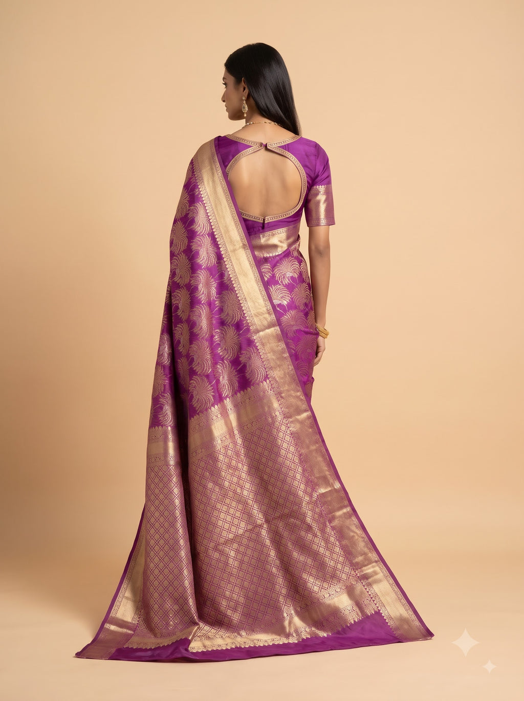 Pureple Brocade Silk with Silver Zari Design Big Border
