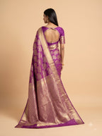 Pureple Brocade Silk with Silver Zari Design Big Border