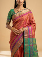 Purple Mustard Checked Silk Saree