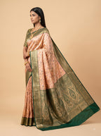 Dual Tone Cream & Yellow color Tissue Saree with Green Border