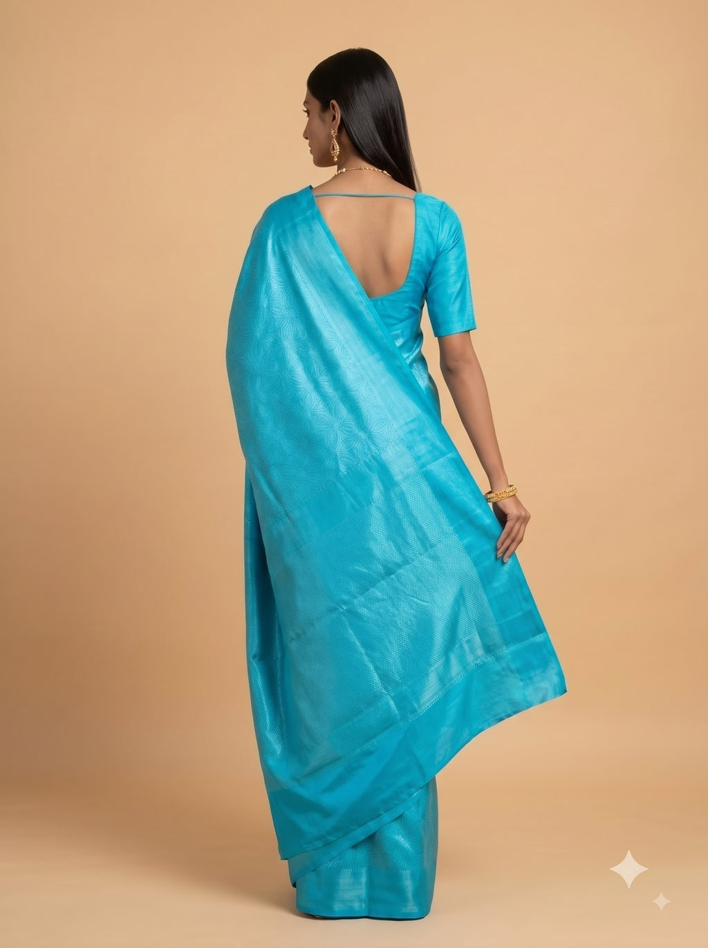Aqua Blue Silk Saree with Self Woven Geometric Pattern