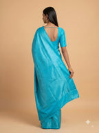 Aqua Blue Silk Saree with Self Woven Geometric Pattern