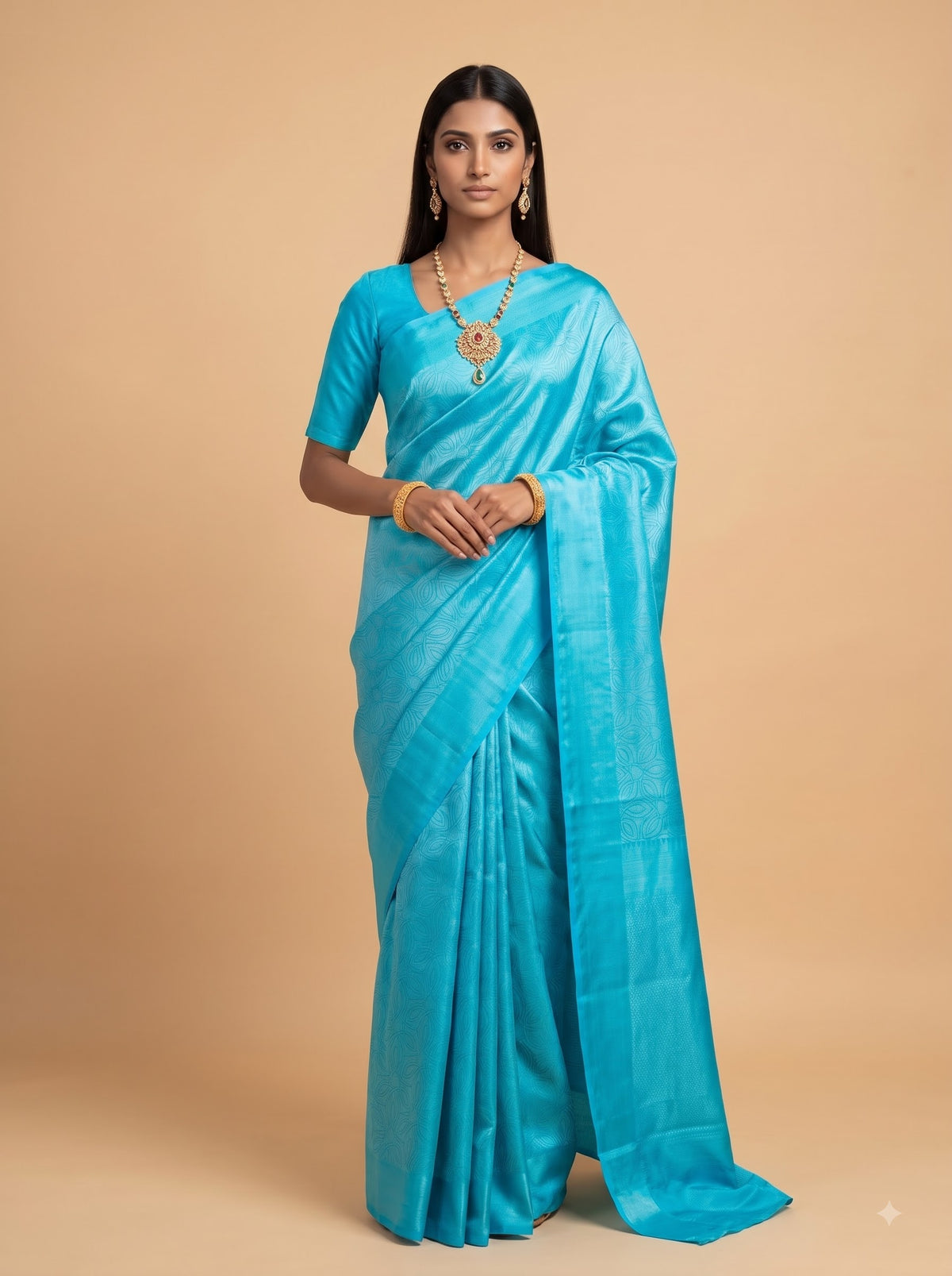 Aqua Blue Silk Saree with Self Woven Geometric Pattern