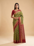 Olive Green Maroon Cotton Silk Saree