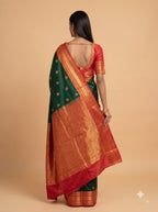 Bottle Green Silk Saree with Maroon Zari Border and Traditional Pallu
