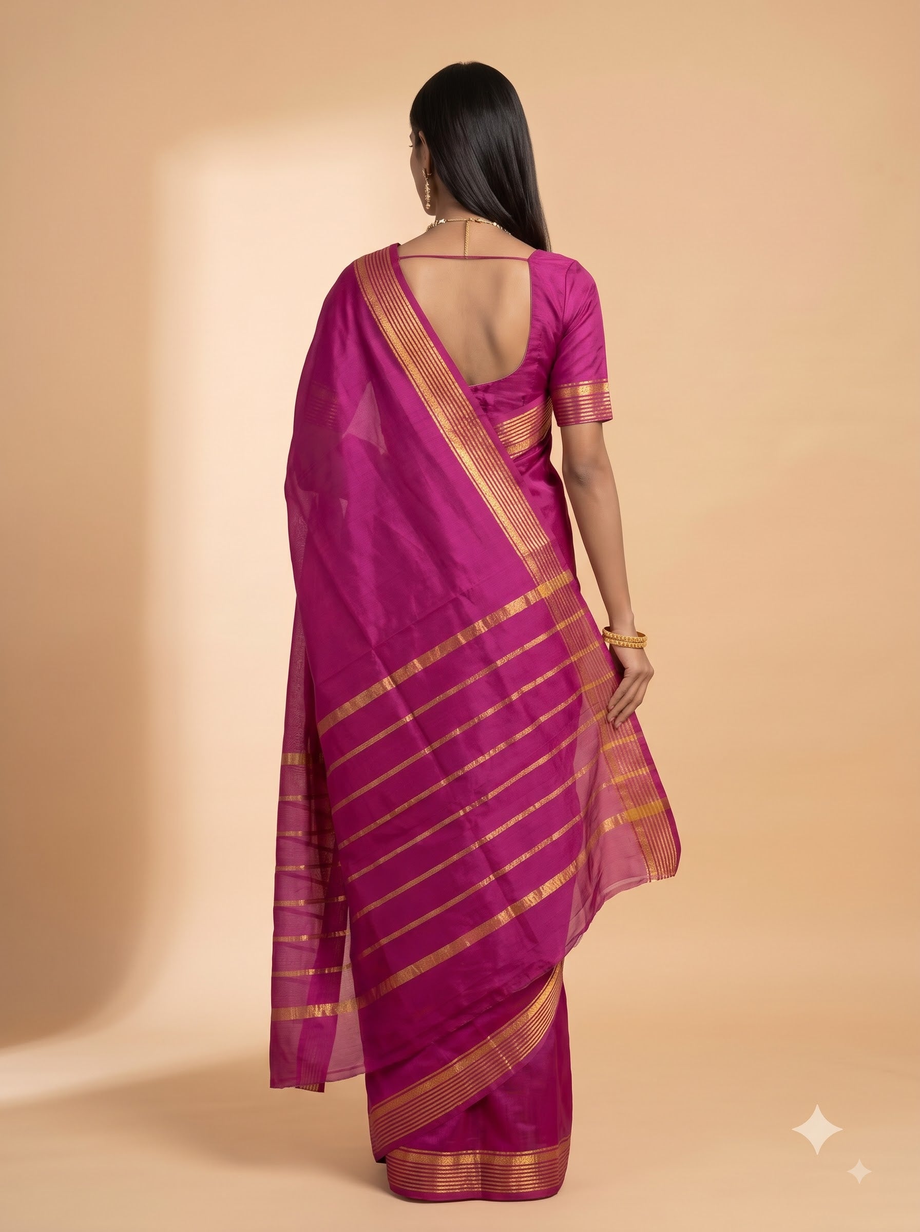Magenta Purple Gold Zari Silk Saree.