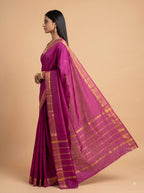 Magenta Purple Gold Zari Silk Saree.