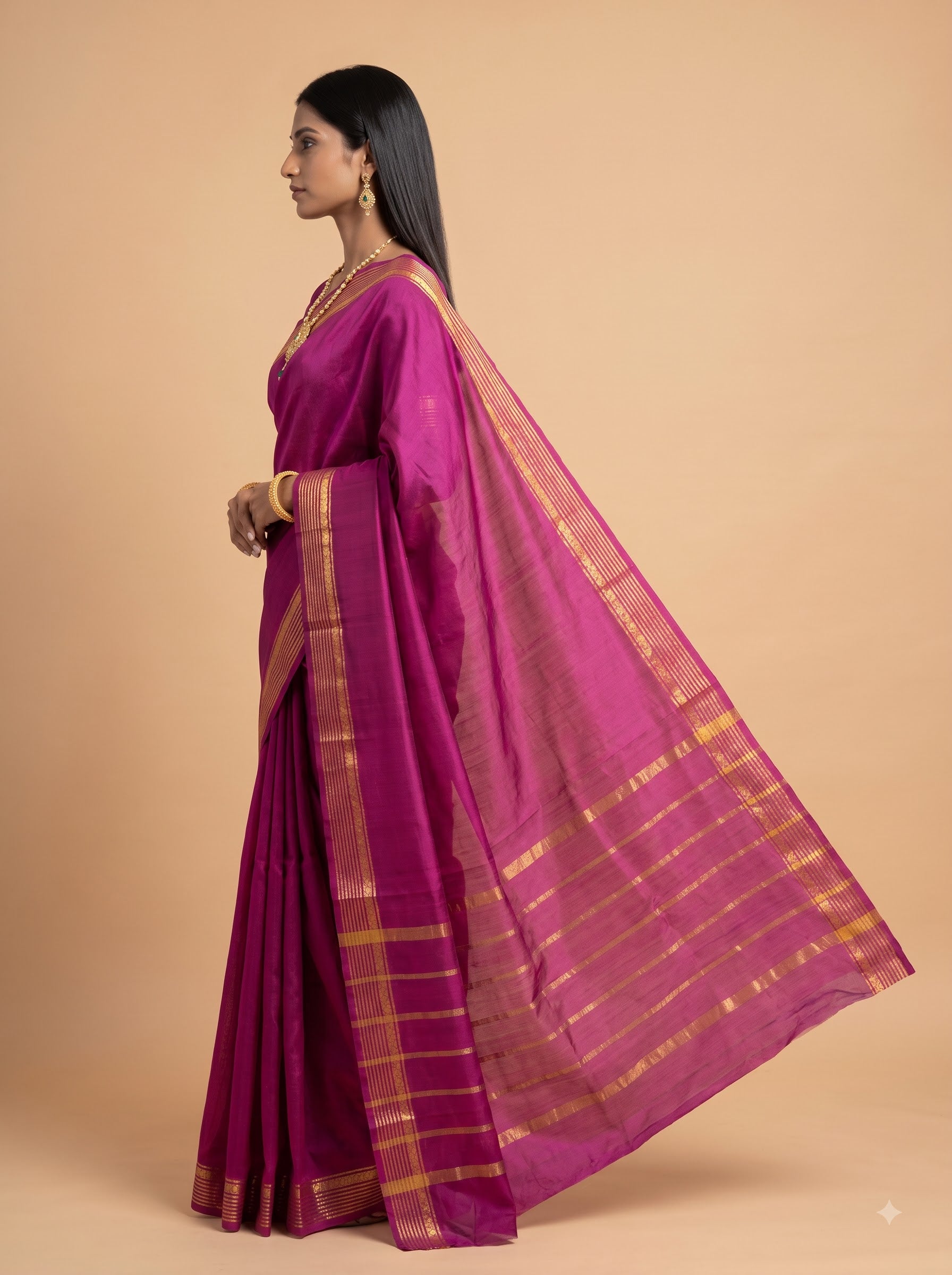 Magenta Purple Gold Zari Silk Saree.