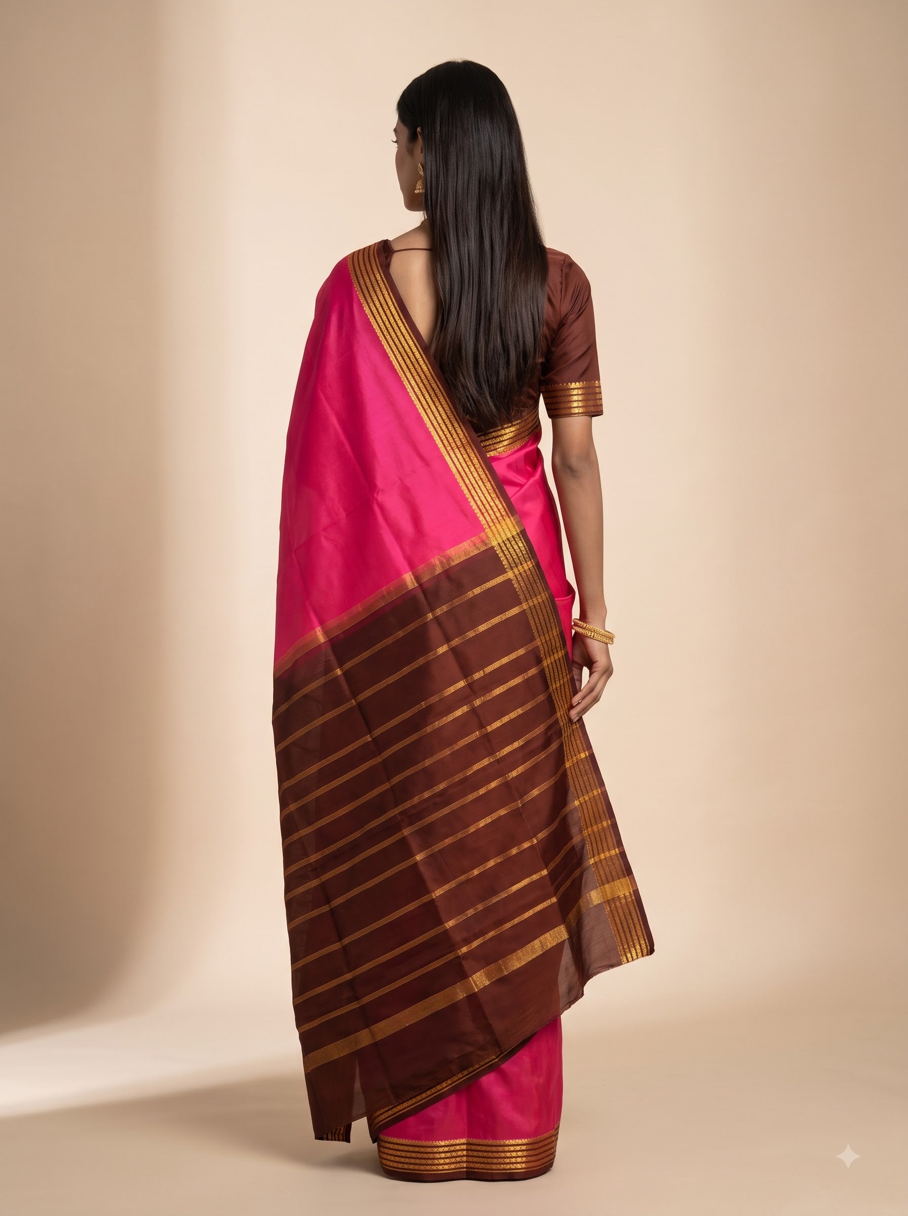 Pink Maroon Gold Zari Silk Saree