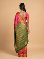 Pink and Green Gold Zari Woven Semi Silk Saree