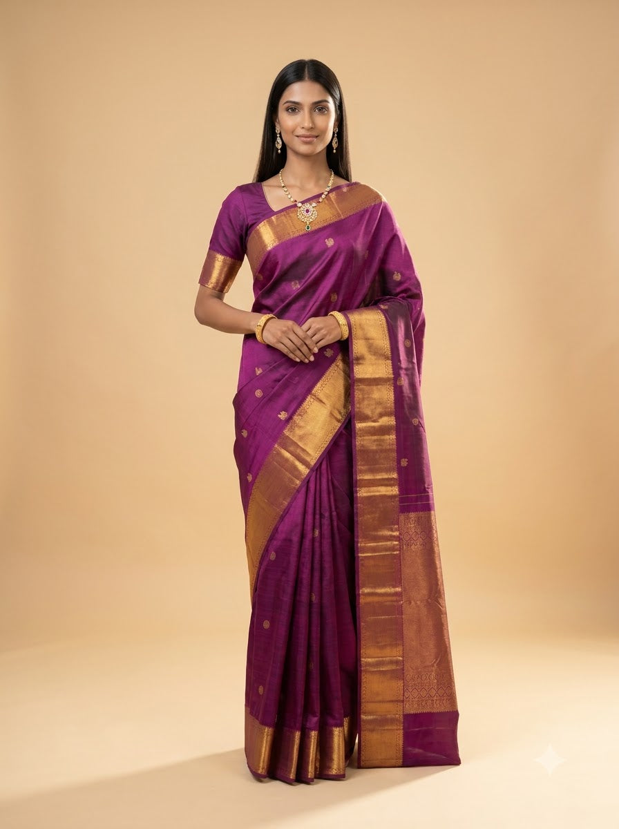 Purple Gold Paisley Zari Silk Saree