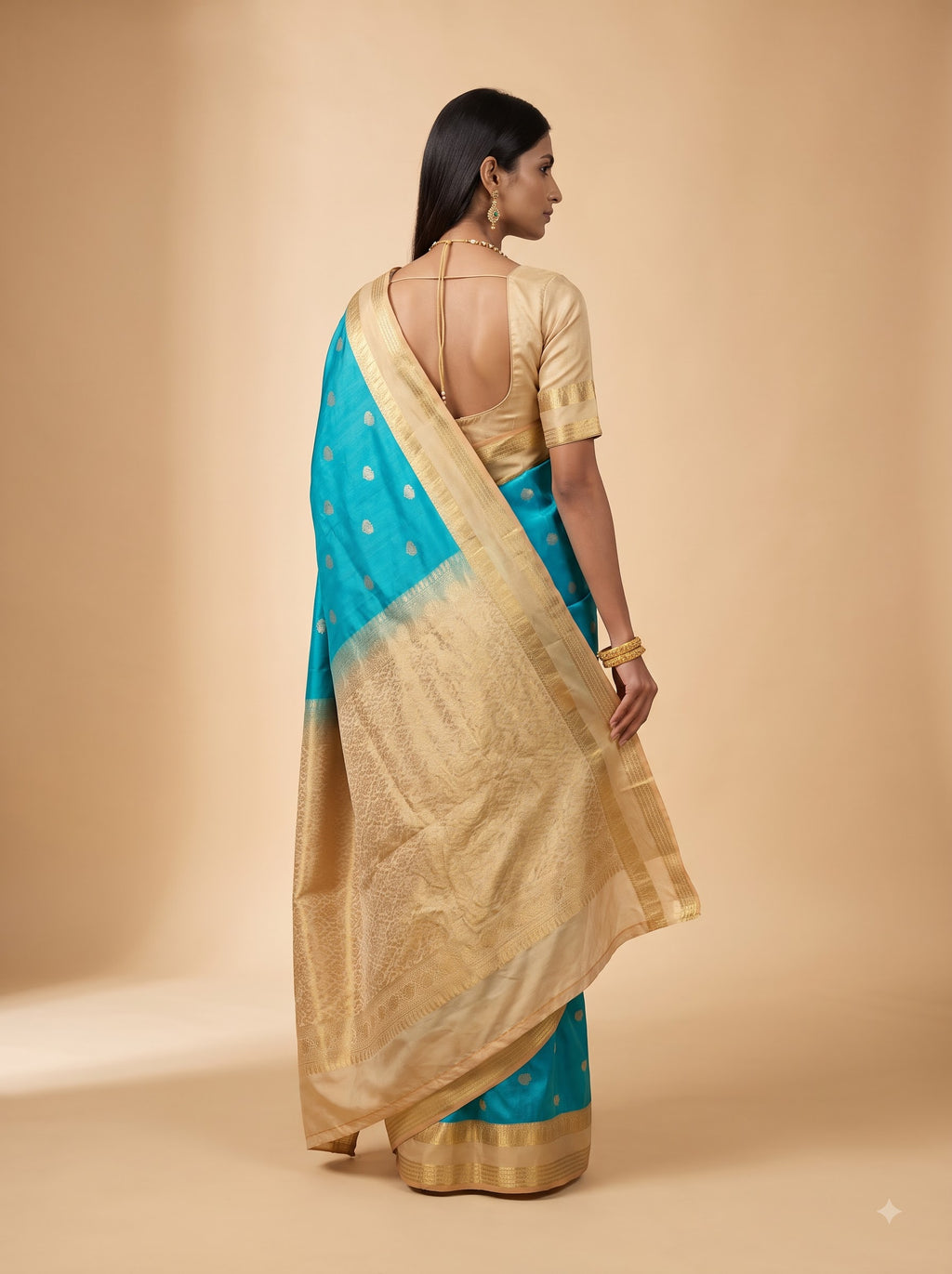 Blue Kanjeevaram Silk Saree with Antique Gold Border