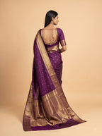 Plum Wine Kanjeevaram Silk Saree with Gold Zari Checks
