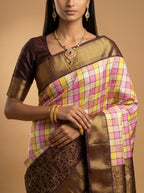 Multicolor Checks Celebrity Purple Silk Saree