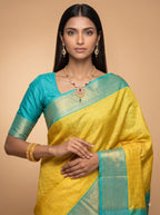 Mustard Yellow Checked Silk Saree