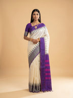 Cream & Purple Geometric Kanjeevaram Silk Saree