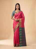 Art Silk Magenta Saree with Chevron Zari Border & Paisley Pallu