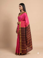 Pink Maroon Gold Zari Silk Saree