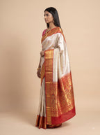 Mint Green Maroon Gold Zari Silk Saree