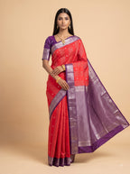 Red Semi Silk with Purple color Border