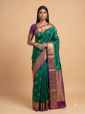 Green and Purple Gold Zari Woven Semi Silk Saree