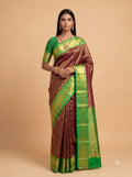 Bright Green and Dark Brown Gold Zari Woven Semi Silk Saree
