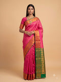 Pink and Green Gold Zari Woven Semi Silk Saree