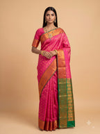 Pink and Green Gold Zari Woven Semi Silk Saree