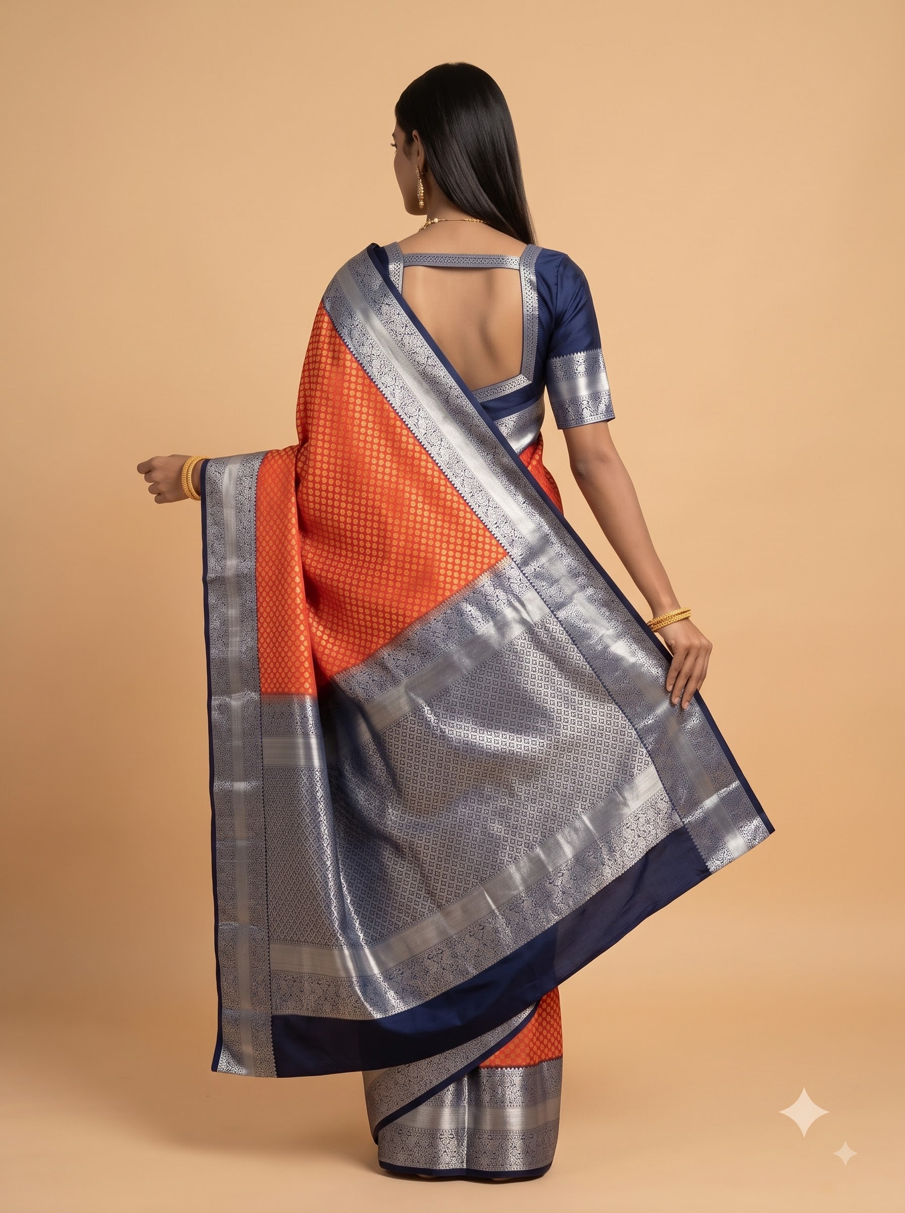 Red and Black Silver Zari Woven Semi Kanchivaram Silk Saree