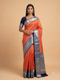 Red and Black Silver Zari Woven Semi Kanchivaram Silk Saree