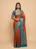 Dusty Rose Silk Saree with Aqua Blue Leaf Zari Border