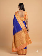 Peach Silk Saree with Royal Blue Zari Pallu