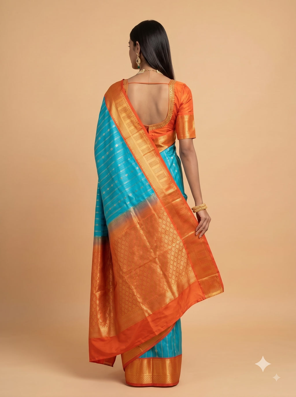 Turquoise Blue Silk Saree with Antique Gold Zari Border