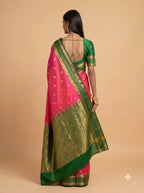 Rani Pink Silk Saree with Emerald Green Zari Border