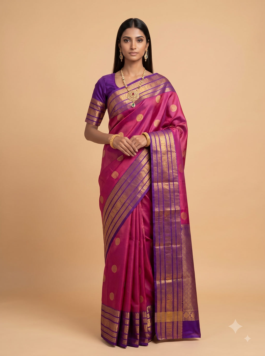 Magenta Kanjivaram Silk Saree with Purple Zari Border