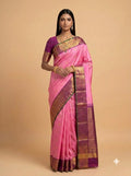 Rani Pink Silk Saree with Antique Gold Zari Pallu